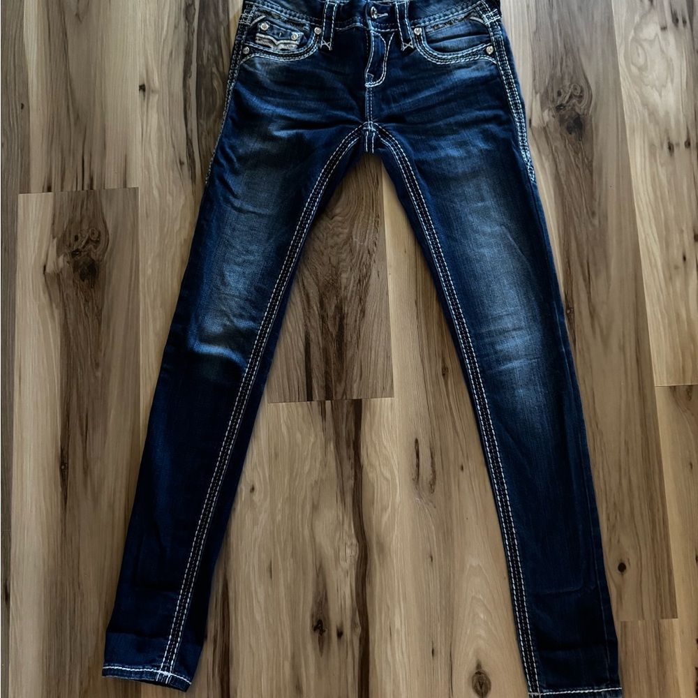 Rock Revival Women's Dark Indigo Skinny Jeans with Contrast Stitching